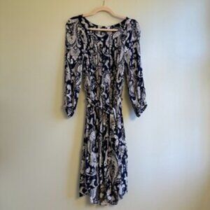 Talbots Black Midi Dress with Bishop Sleeves and Scoop Neck, Size SP